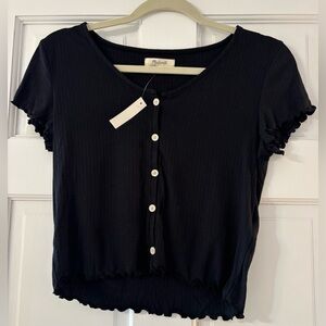 NWT Madewell Womens Black Crop Short Sleeve Blouse Medium